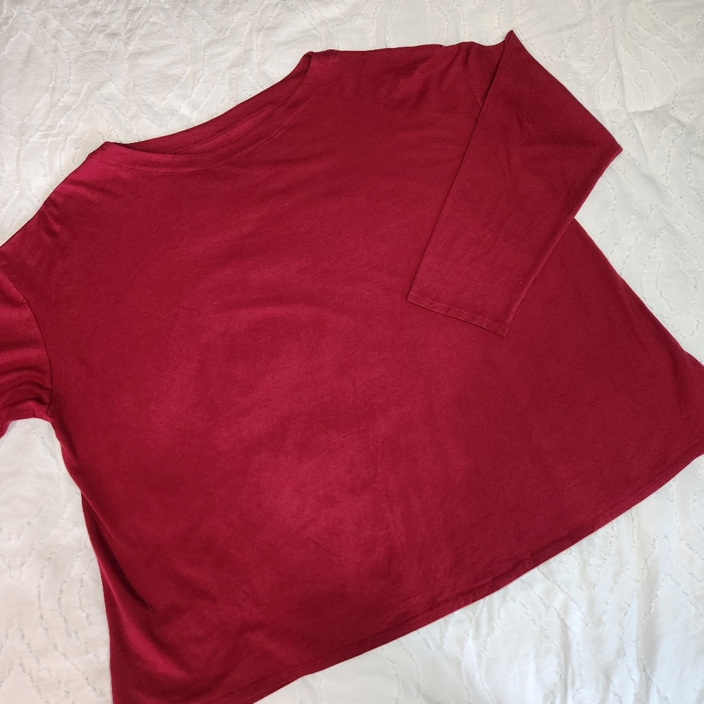 J. Jill NWOT Luxe Supima Boat Neck Tee Red Soft Stretch Long Sleeve Sz 3X